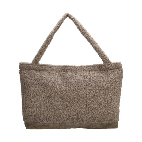 Teddy luiertas - taupe - leren rand