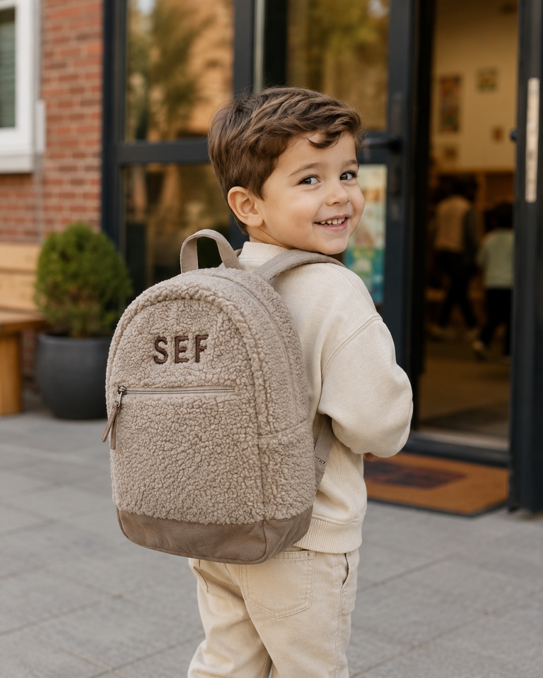 Teddy tas - taupe - leren rand