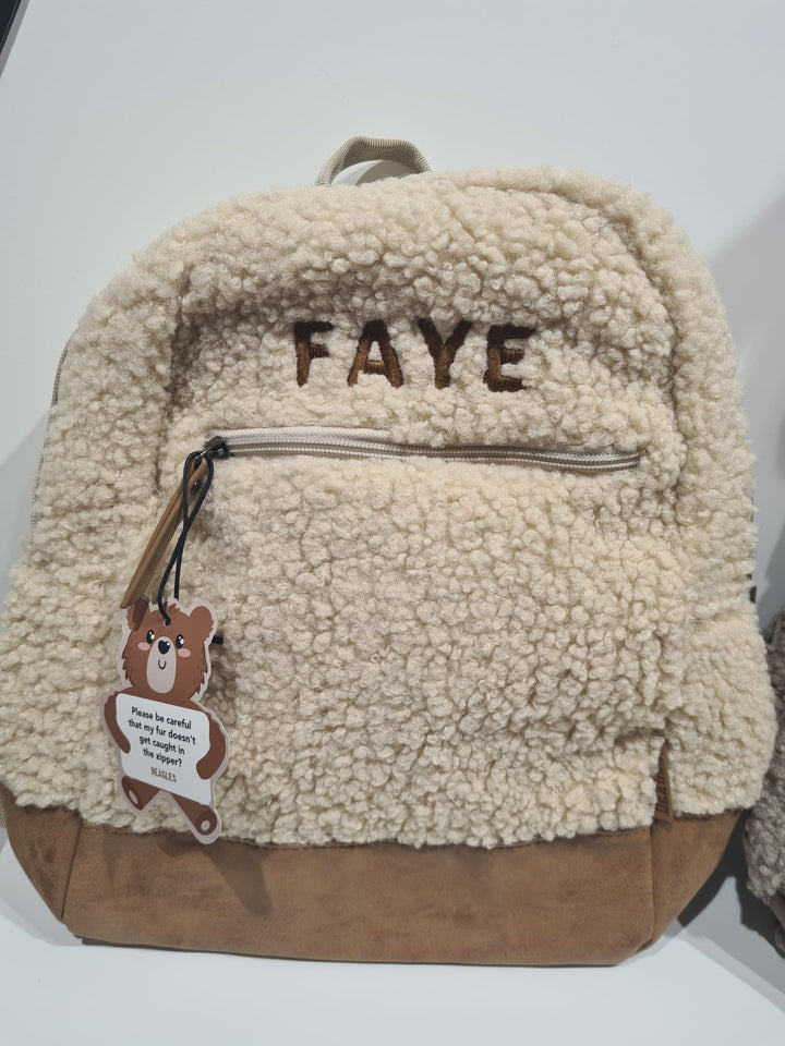 Teddy tas - crème - leren rand - met of zonder naam