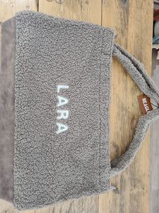 Teddy luiertas - taupe - leren rand