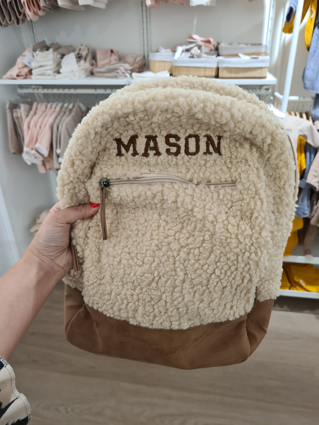 Teddy tas - crème - leren rand - met of zonder naam Mijn winkel